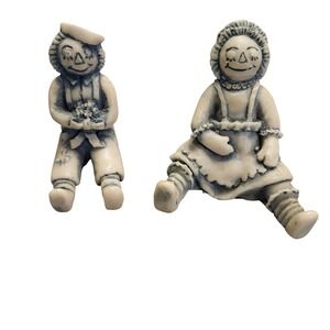 Vintage Raggedy Ann and Andy Handcrafted Marble from Georgia Figurines Signed